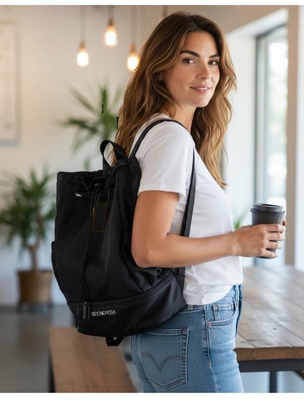 Beyond Yoga Black Drawstring convertible gym bag